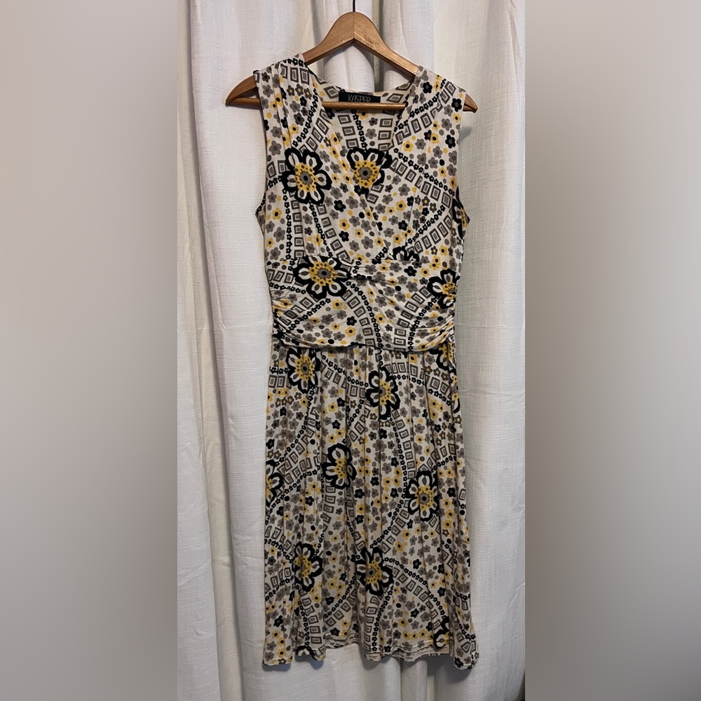 Kasper Sleeveless Midi Dress – Floral Geometric Print, Size M